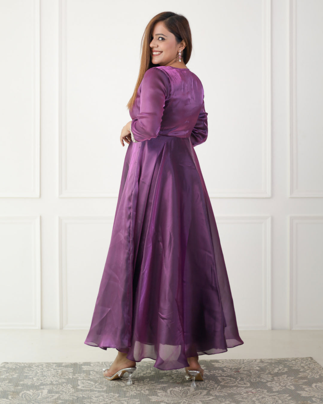 Luxe Iris Purple Organza Angrakha Kurta