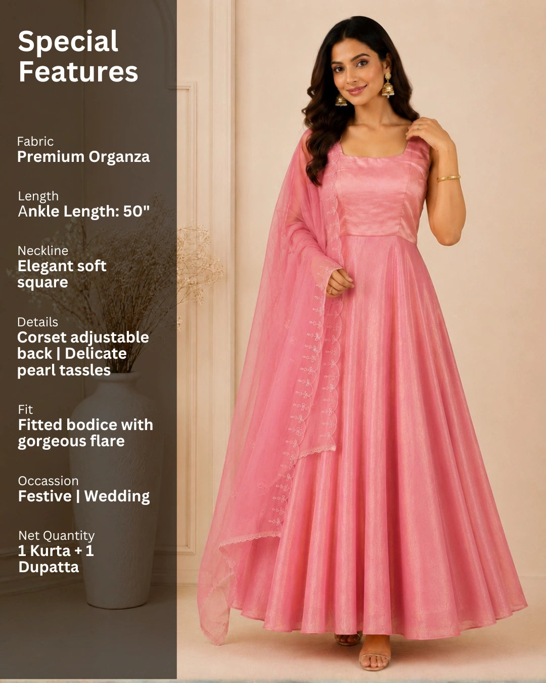 Kashni Organza Anarkali With Dupatta