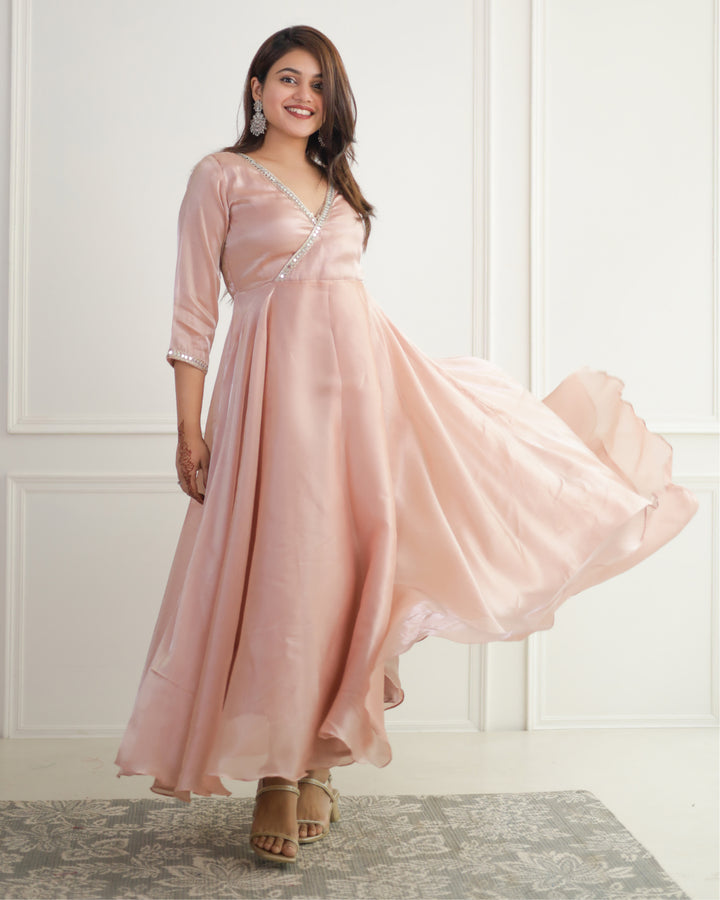 Light Pink Organza Angrakha Kurta