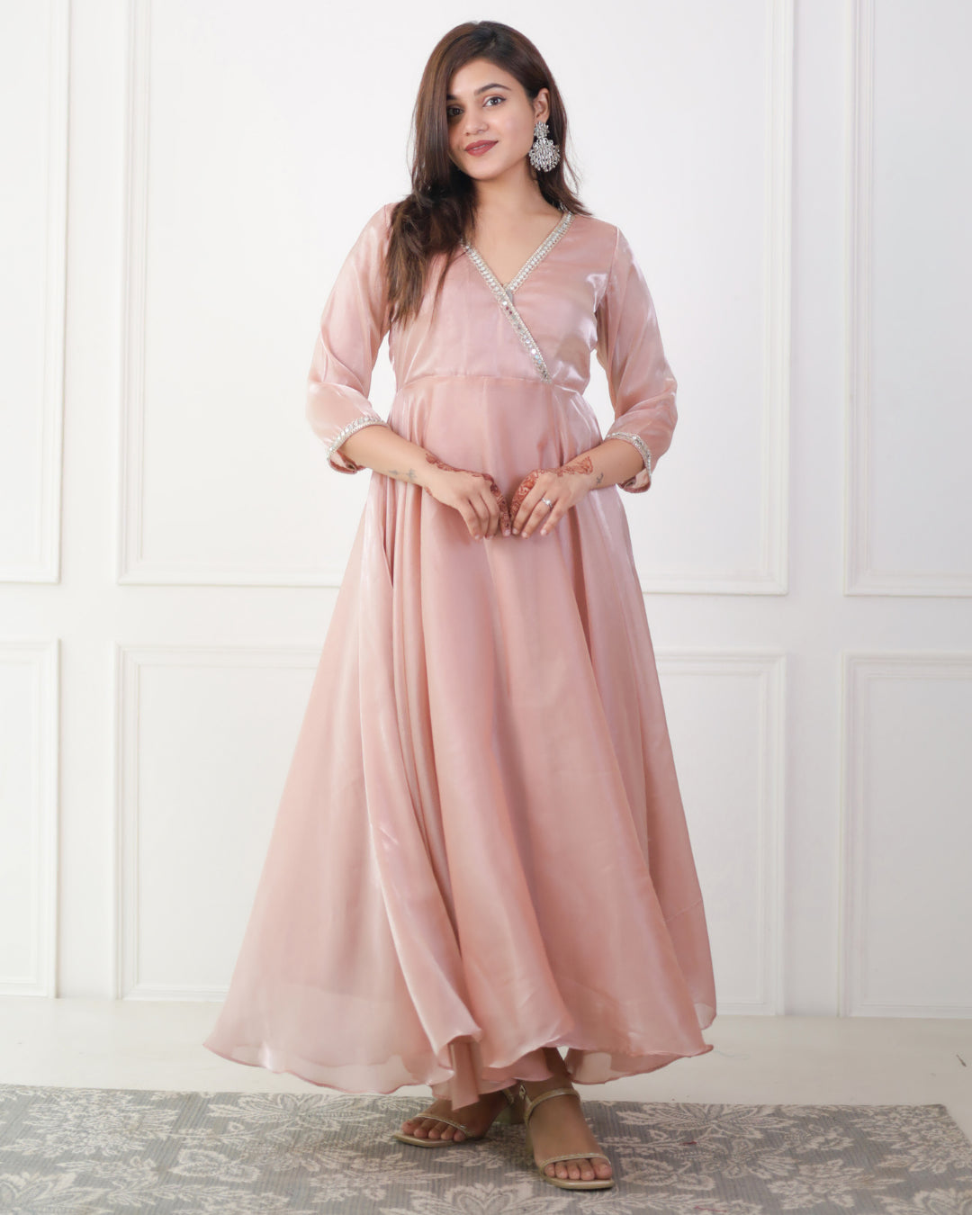 Light Pink Organza Angrakha Kurta