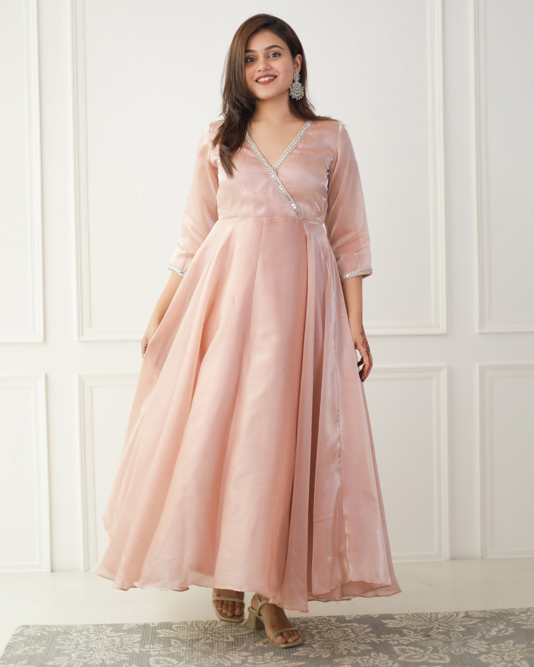 Light Pink Organza Angrakha Kurta