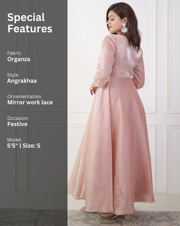 Light Pink Organza Angrakha Kurta