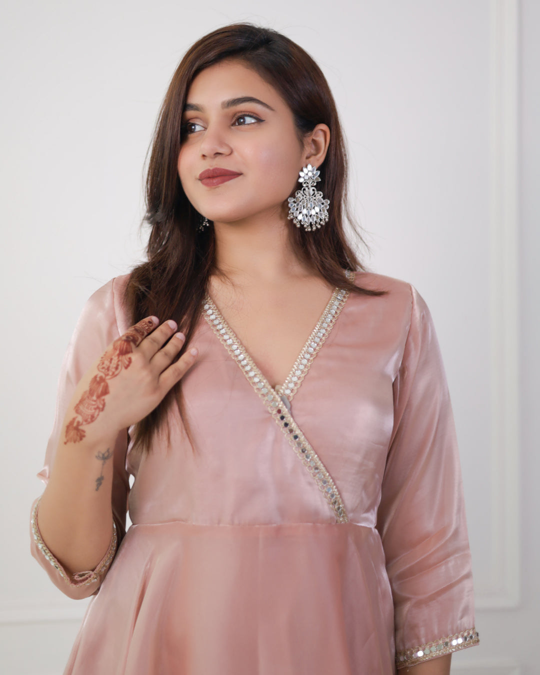 Light Pink Organza Angrakha Kurta