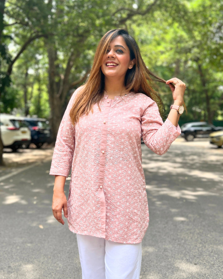 Light Pastel Pink embroidered Shirt For Women