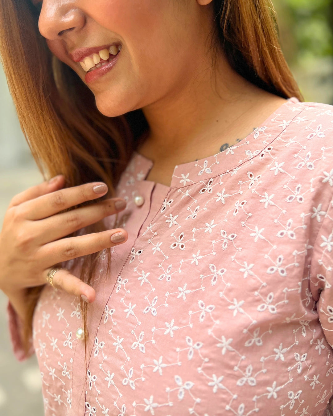 Light Pastel Pink embroidered Shirt For Women