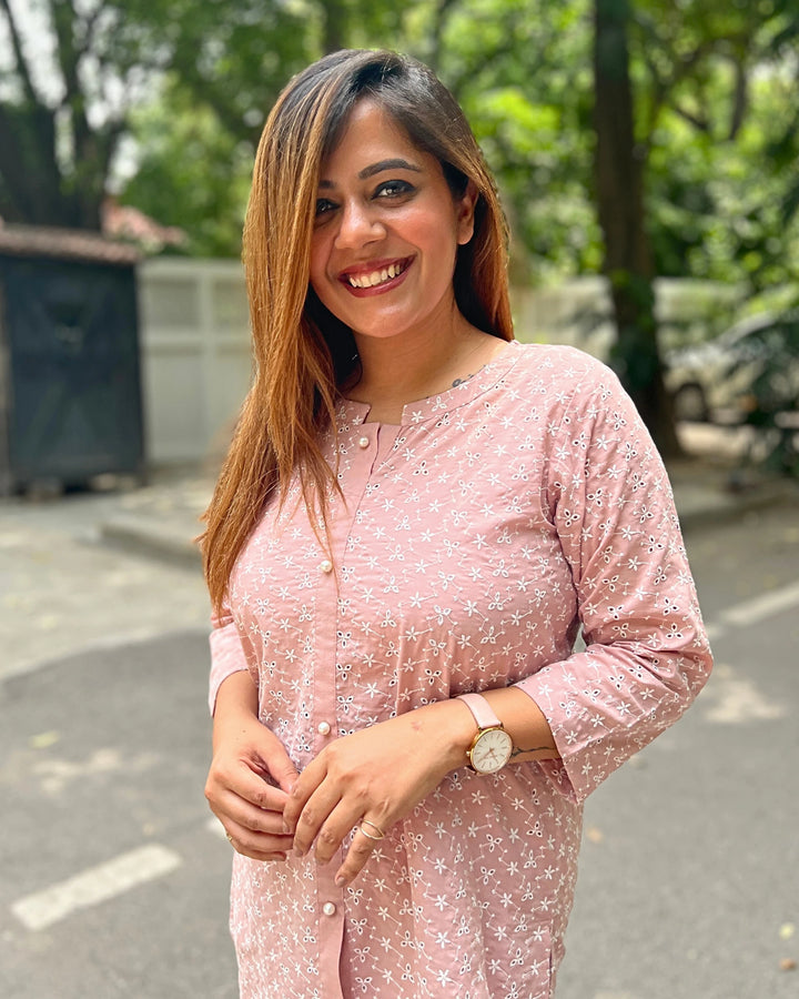 Light Pastel Pink embroidered Shirt For Women
