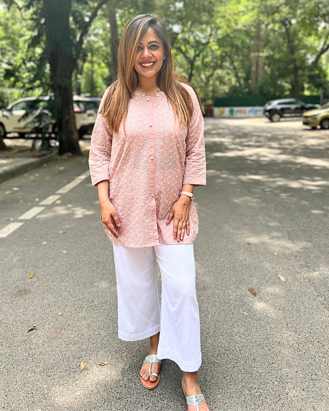 Light Pastel Pink embroidered Shirt For Women