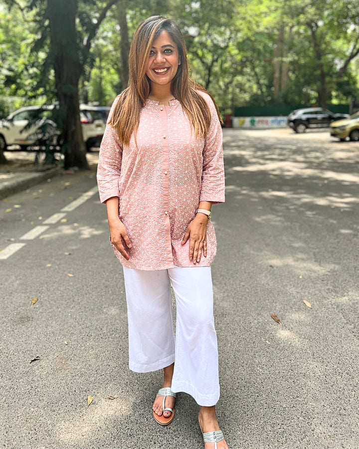 Light Pastel Pink embroidered Shirt For Women