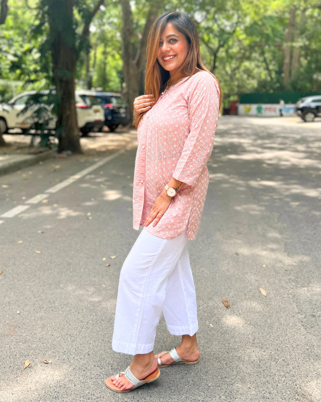 Light Pastel Pink embroidered Shirt For Women