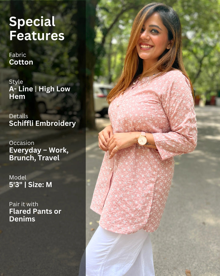 Light Pastel Pink embroidered Shirt For Women