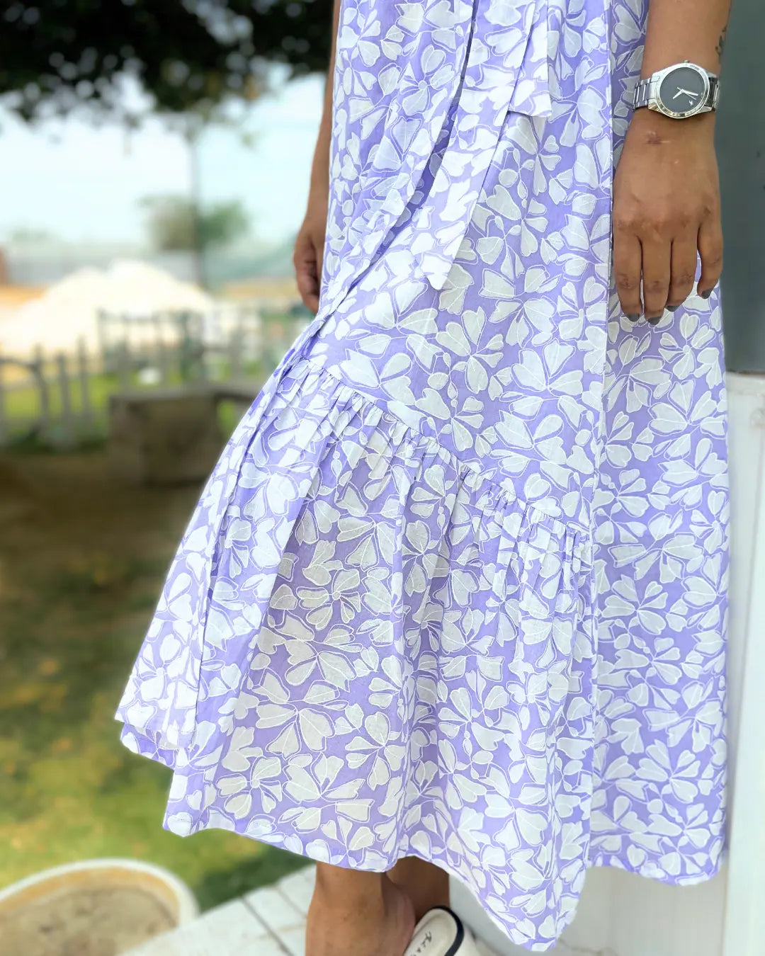 Lilac Floral Printed Cotton Wrap Dress