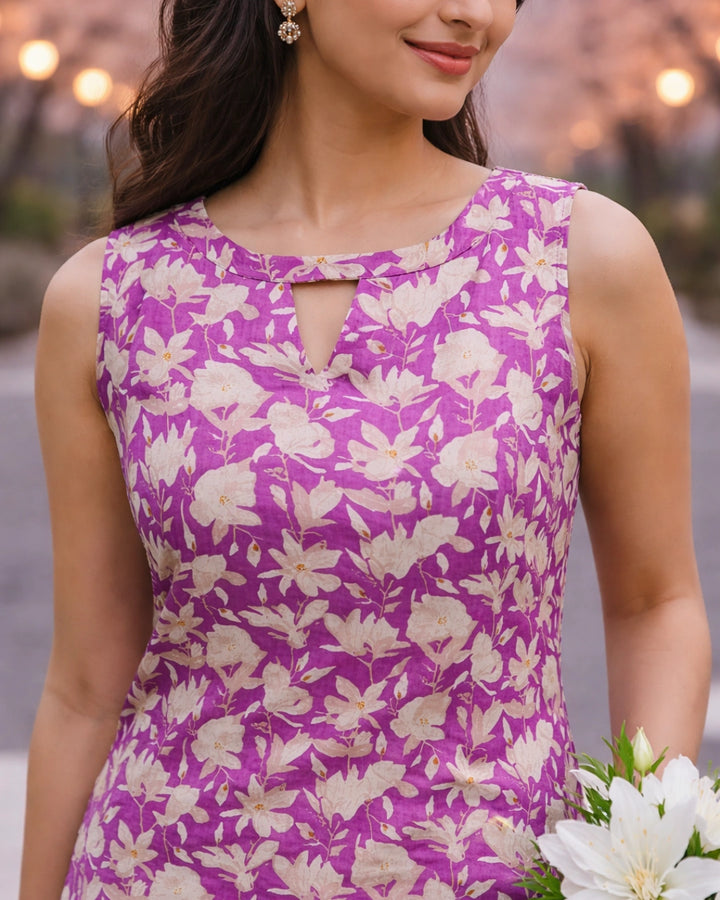 Lilac Bloom Straight Cotton Kurta For Women