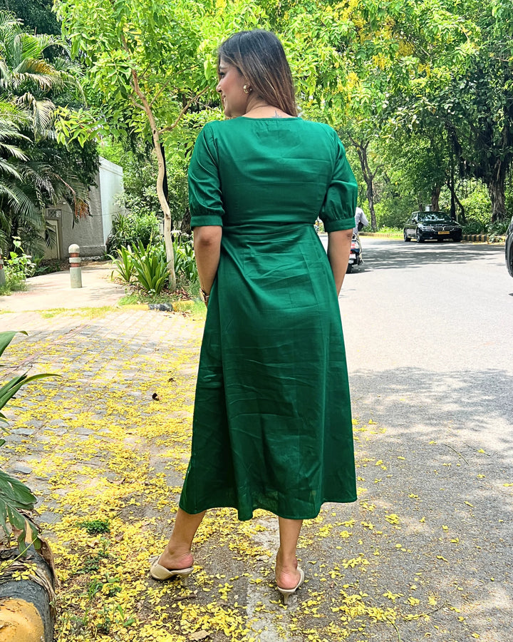 Magnetic Green Empire Cut A-Line Dress for Women