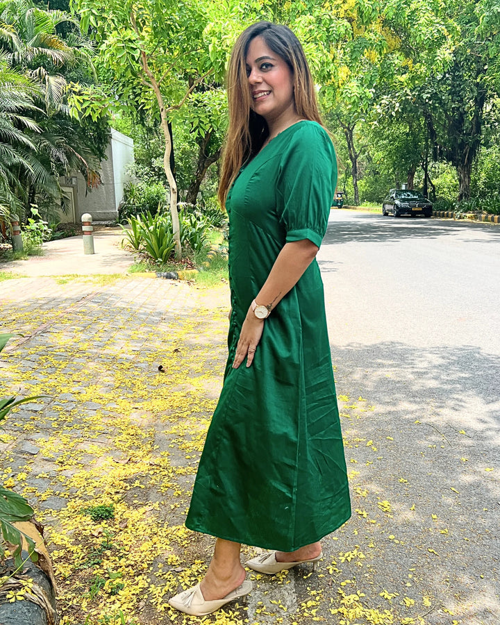 Magnetic Green Empire Cut A-Line Dress for Women