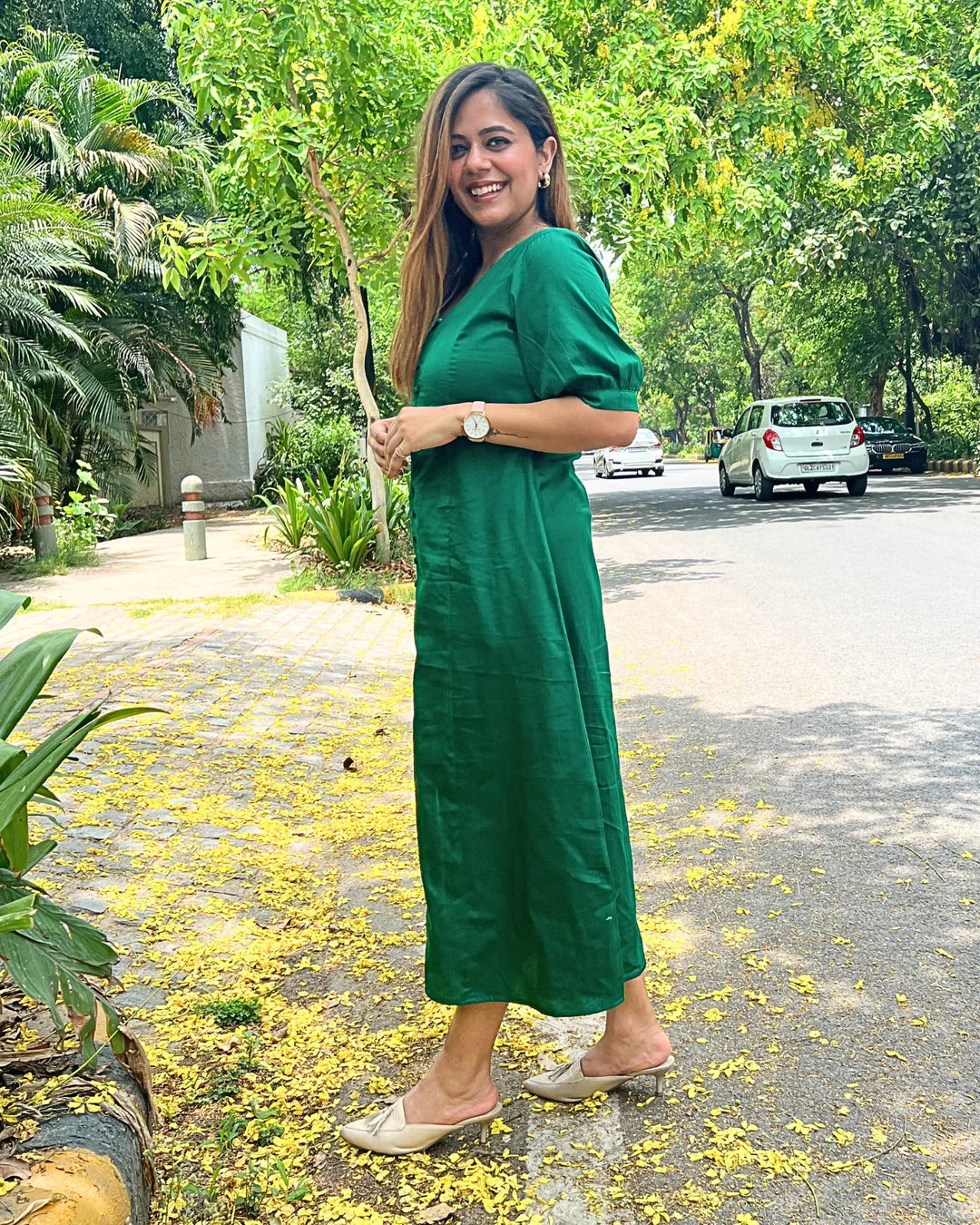 Magnetic Green Empire Cut A-Line Dress for Women