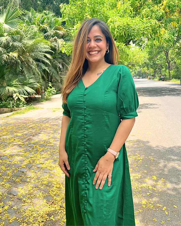 Magnetic Green Empire Cut A-Line Dress for Women