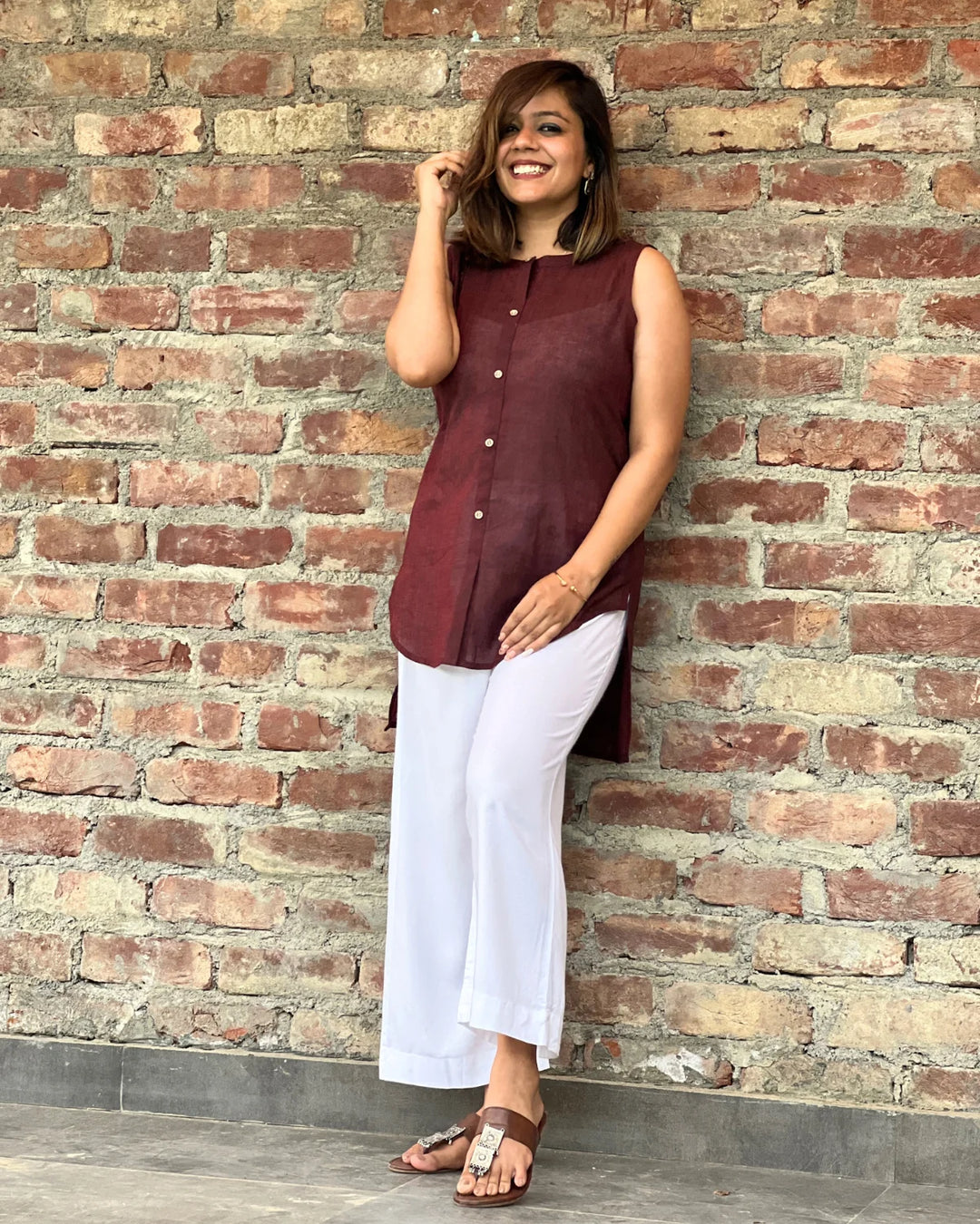 Maroon Solid High Low Shirt