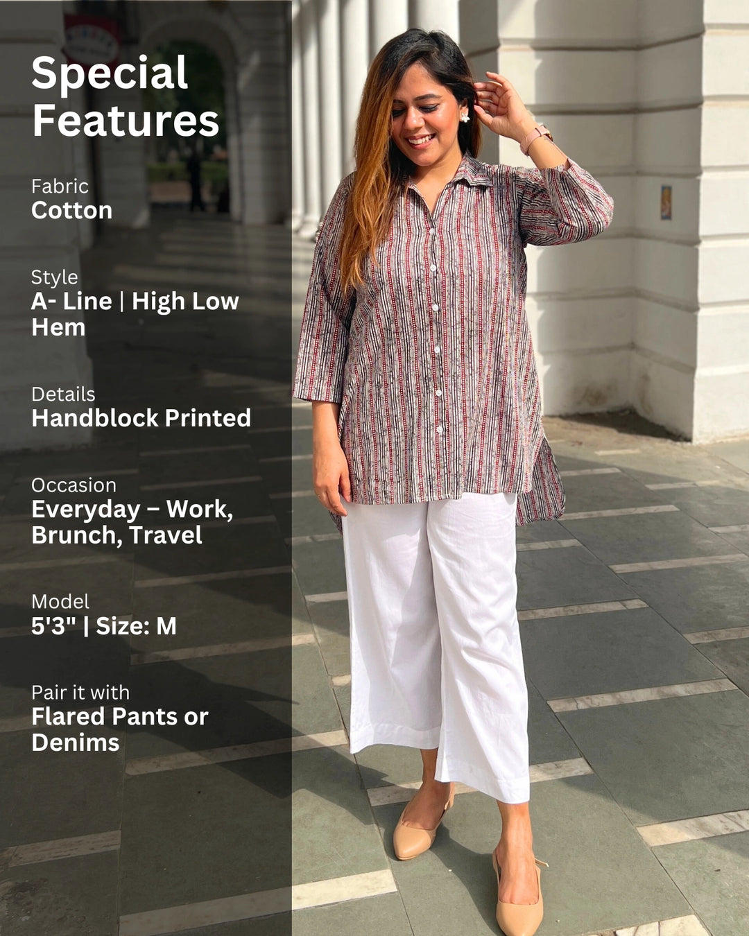 Maroon Striped Cotton Shirt For Women