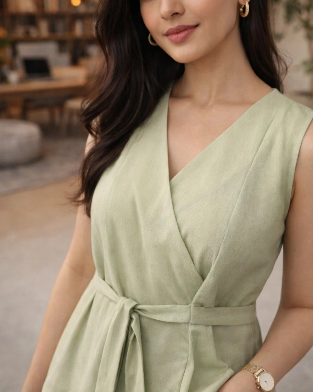 Mint Crepe Power Blazer Top For Women