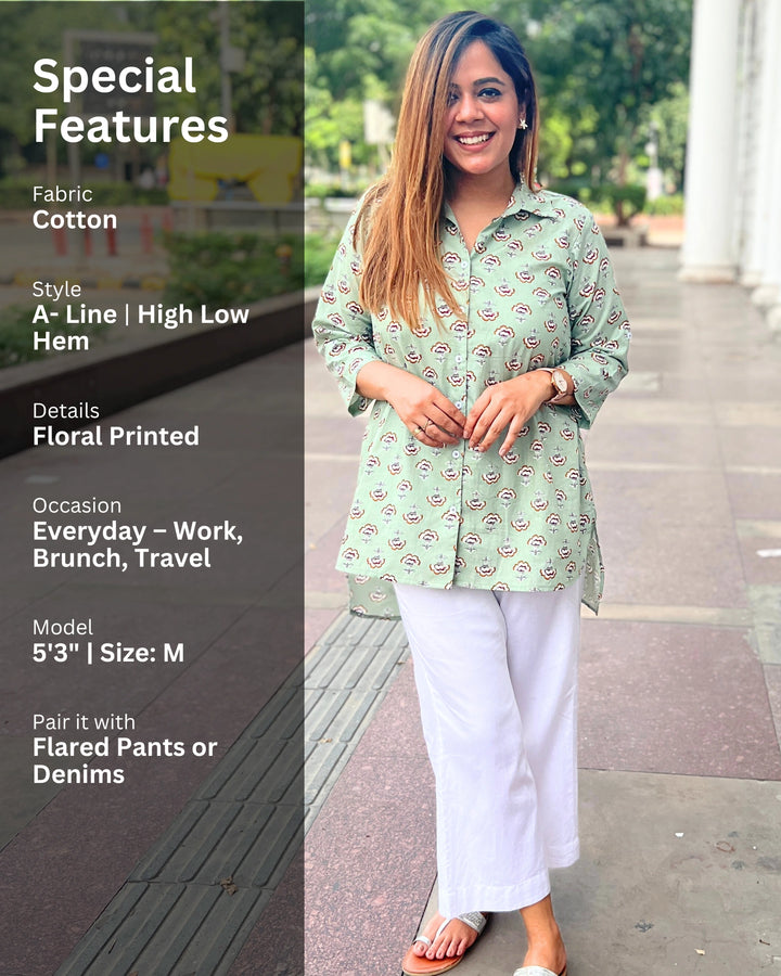 Mint Green Casual Cotton Shirt for Women