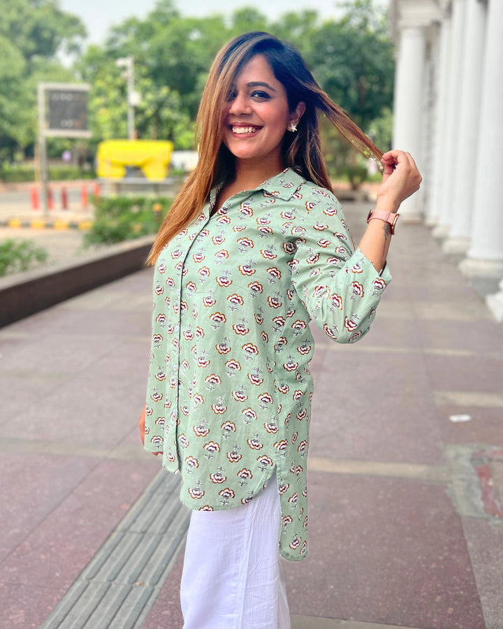 Mint Green Casual Cotton Shirt for Women