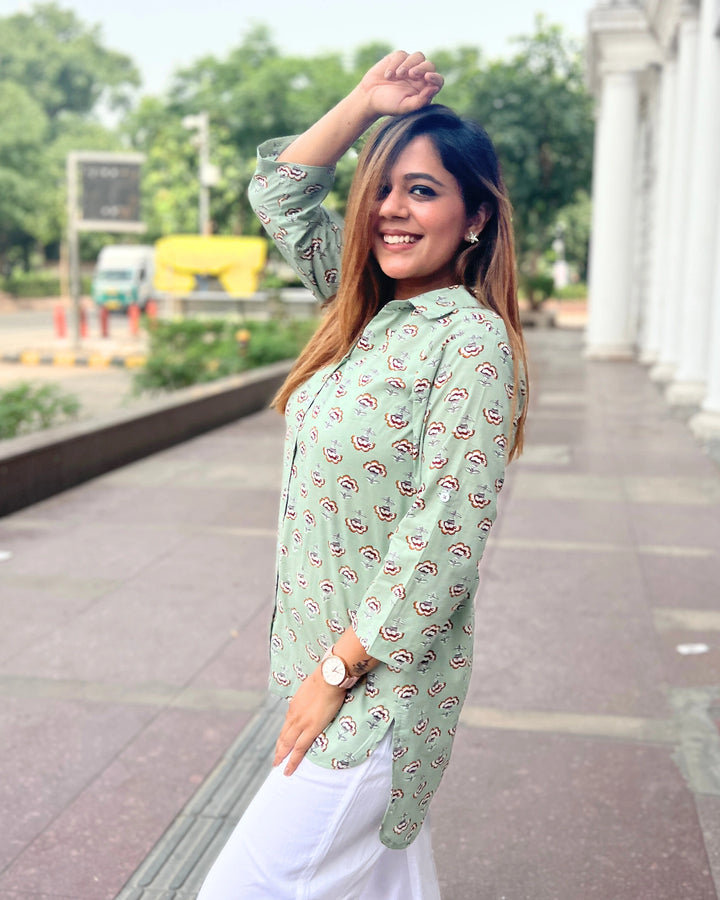 Mint Green Casual Cotton Shirt for Women
