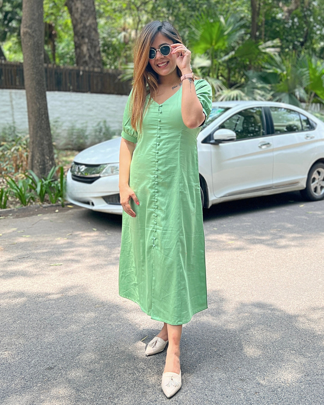 Mint Green Empire Cut Aline Dress