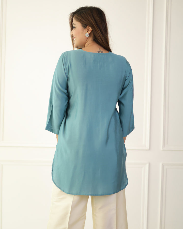 Mist Blue Solid Embellished Shirt