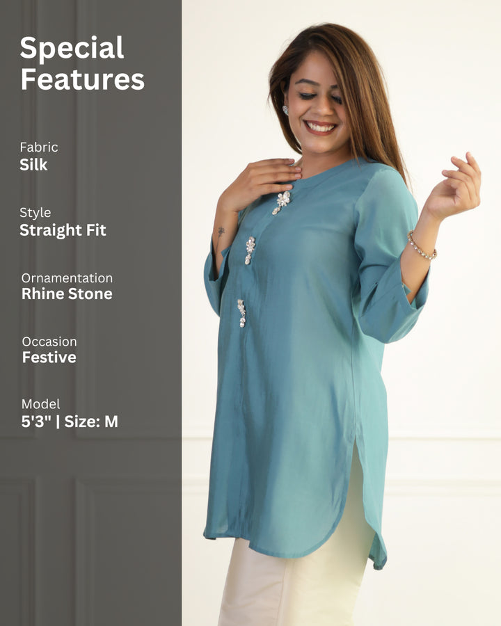 Mist Blue Solid Embellished Shirt