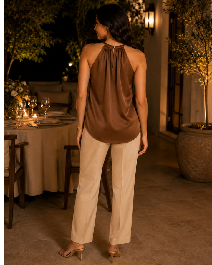 Mocha Brown Luxe Satin Halter Top