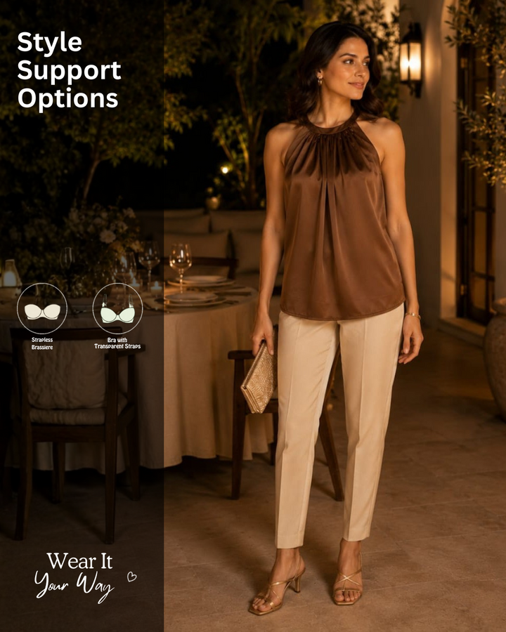 Mocha Brown Luxe Satin Halter Top