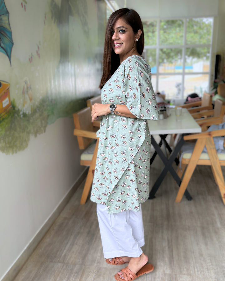 Moss Green Dabu Print Kaftan