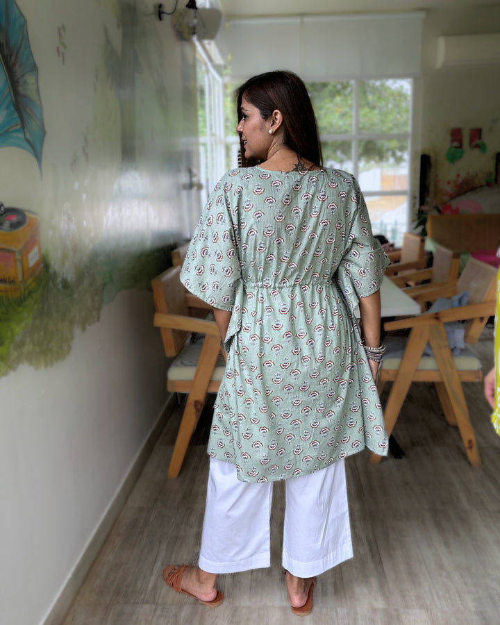 Moss Green Dabu Print Kaftan