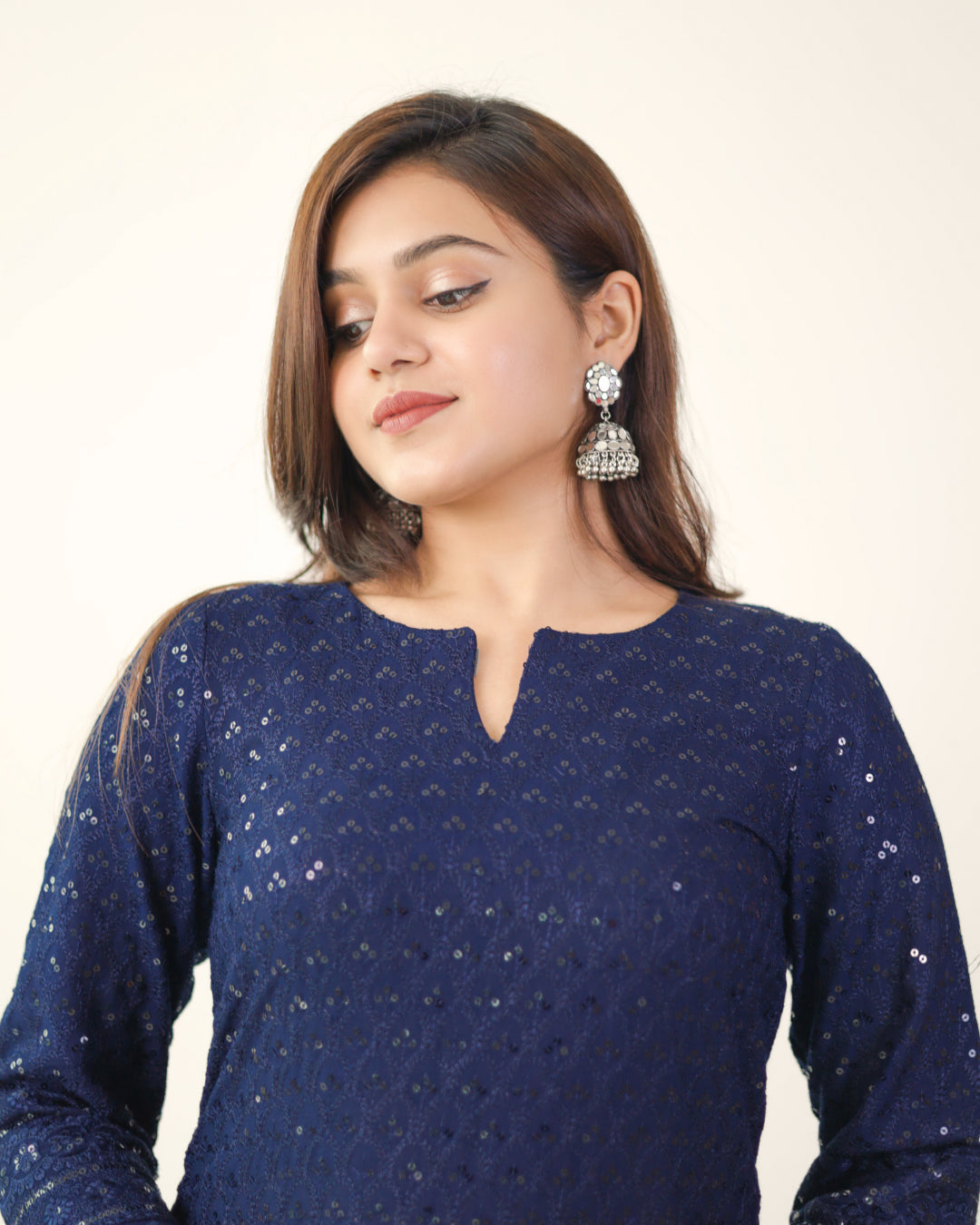 Navy Blue Chikankari Kurta & Palazzo - Set of 2