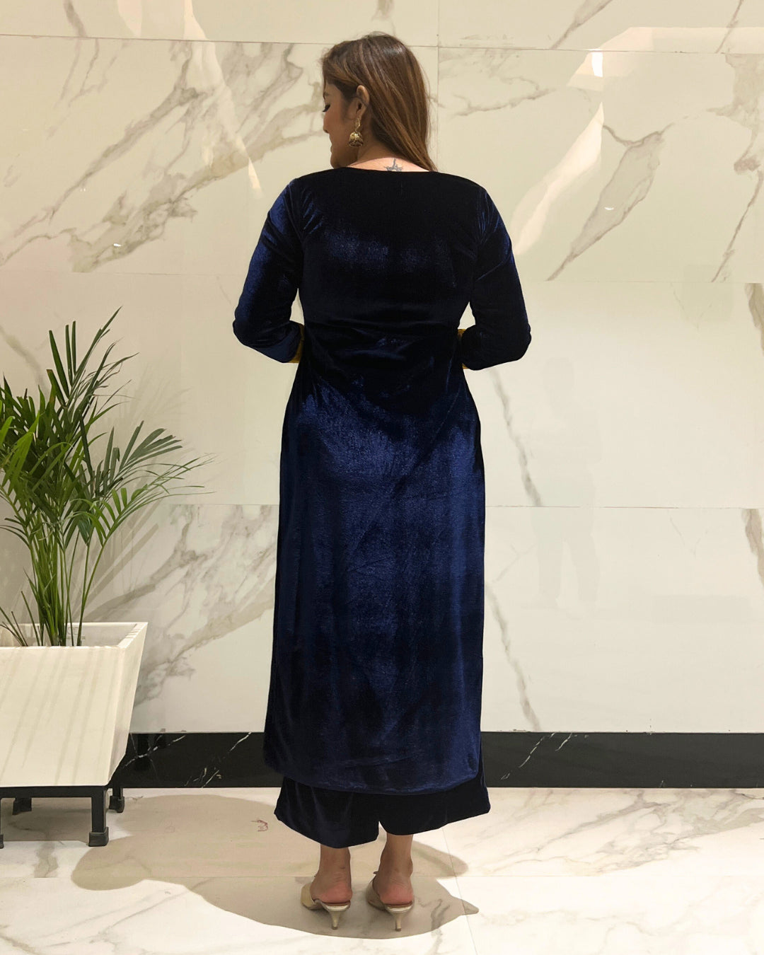 Navy Blue Velvet Kurta & Palazzo - Set of 2