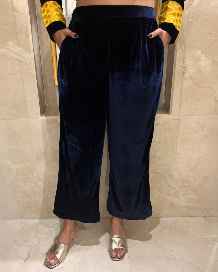 Navy Blue Velvet Kurta & Palazzo - Set of 2