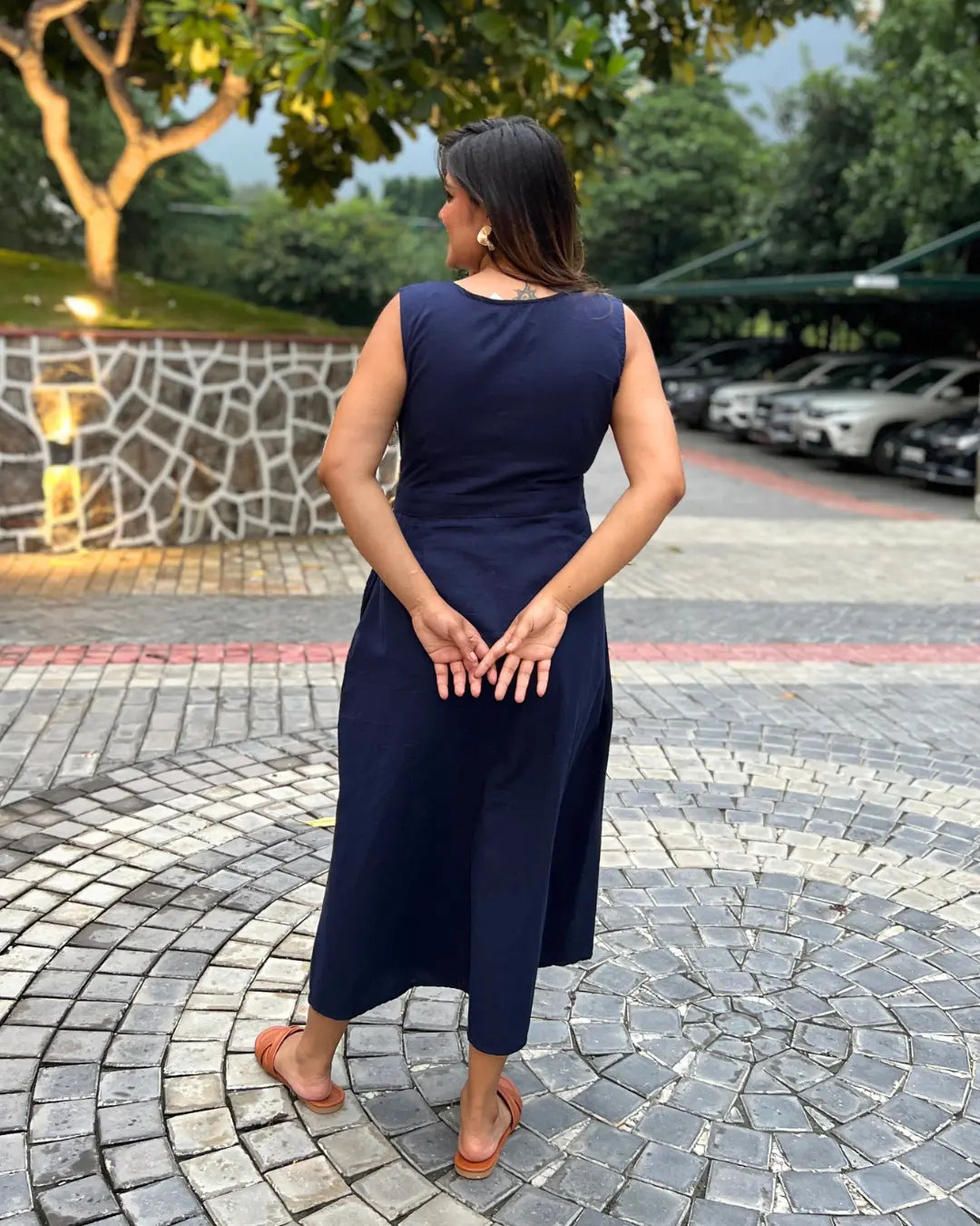 chinese dress ladies Dark Blue Long Sleeve Linen Maxi Dress from NikkaPlace main image 1