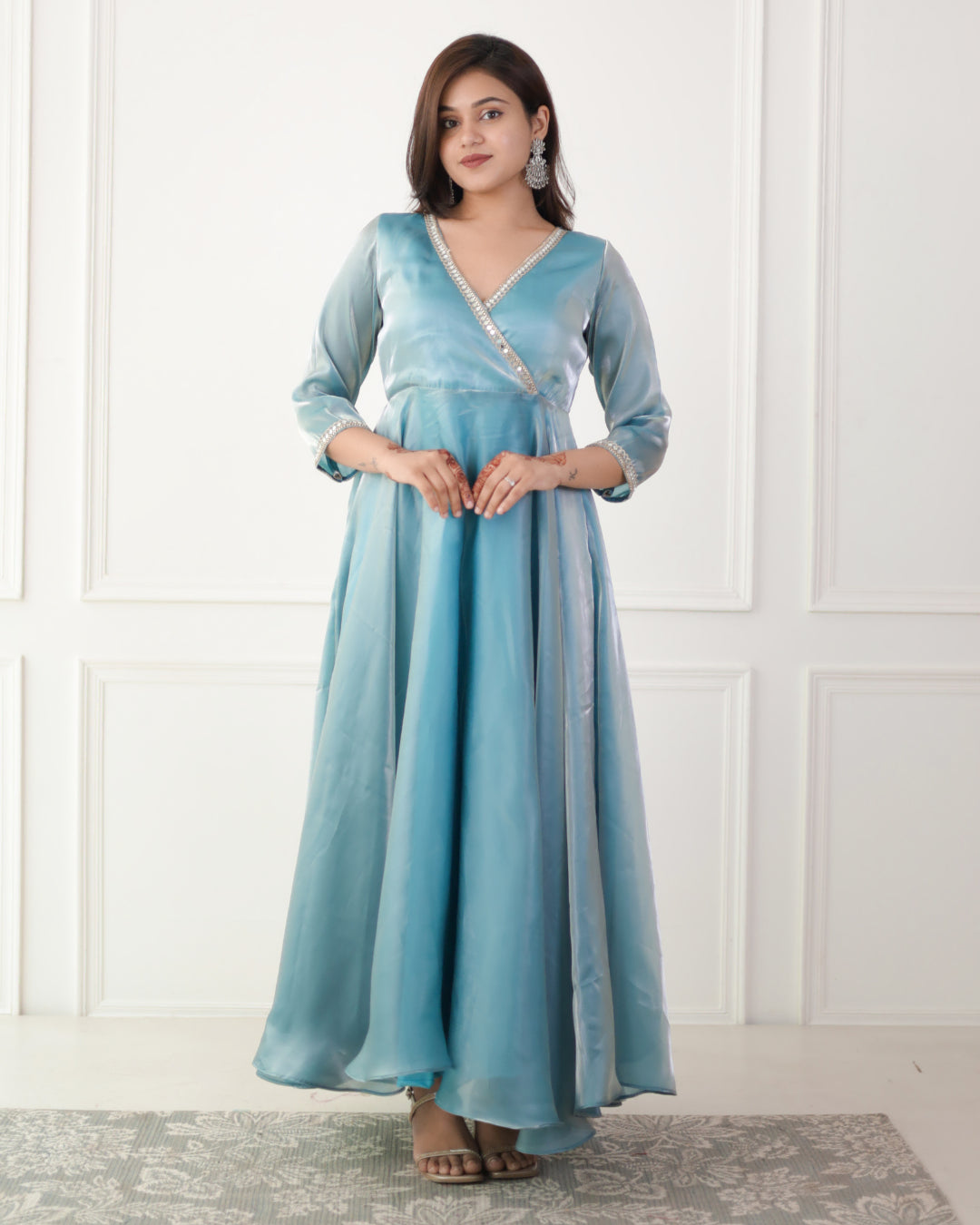 Luxe Ocean Blue Organza Angrakha Kurta