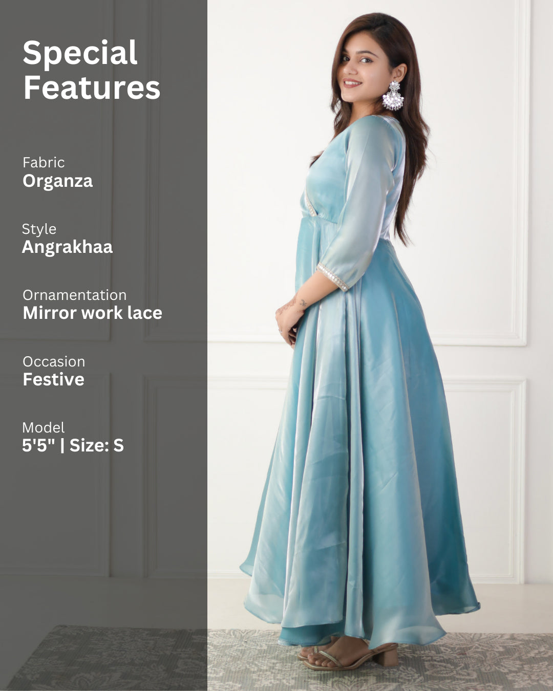 Luxe Ocean Blue Organza Angrakha Kurta