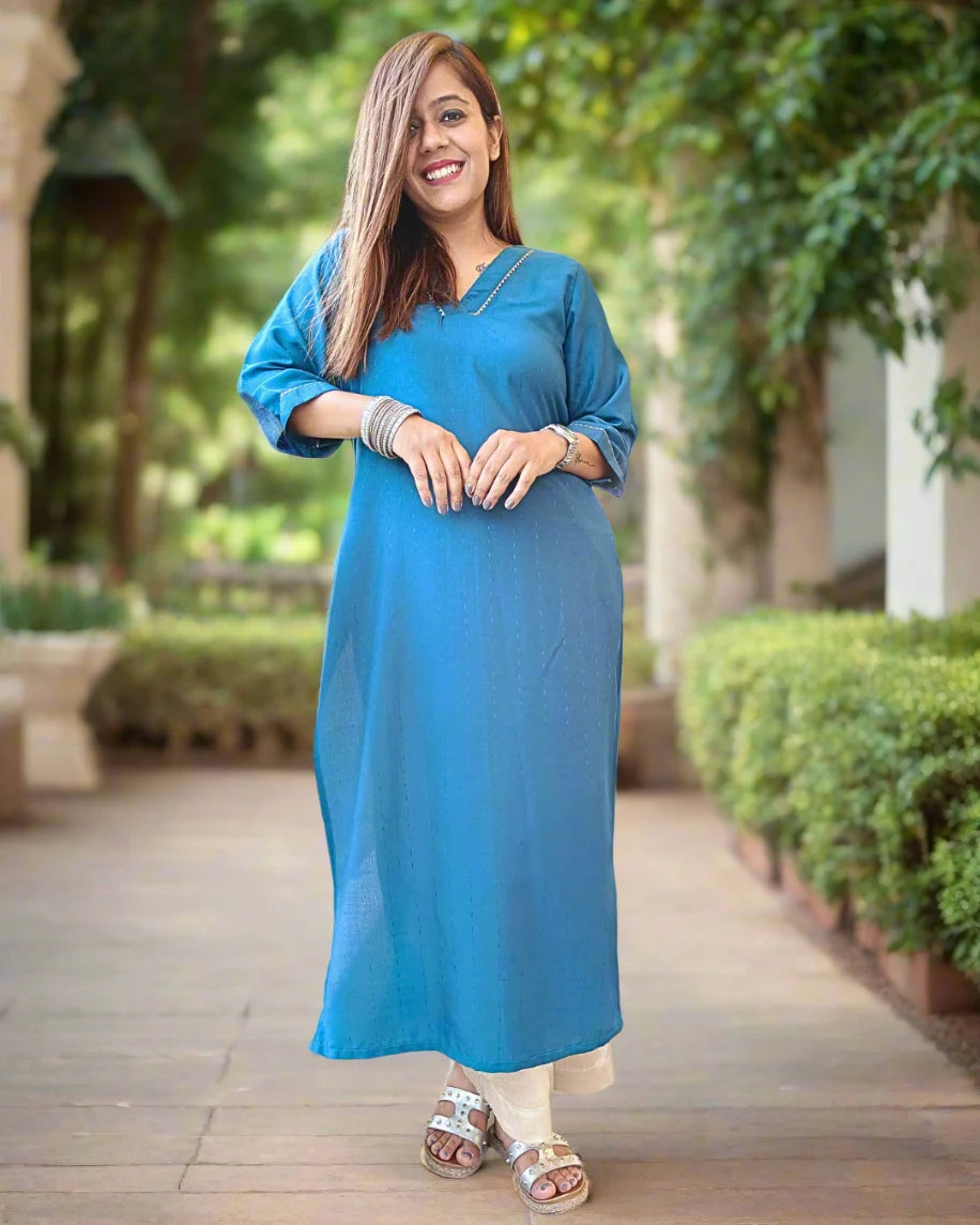 Ocean Blue Straight Kurta