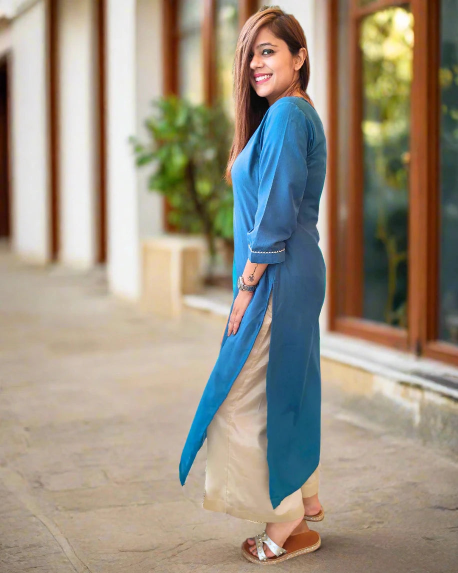 Ocean Blue Straight Kurta