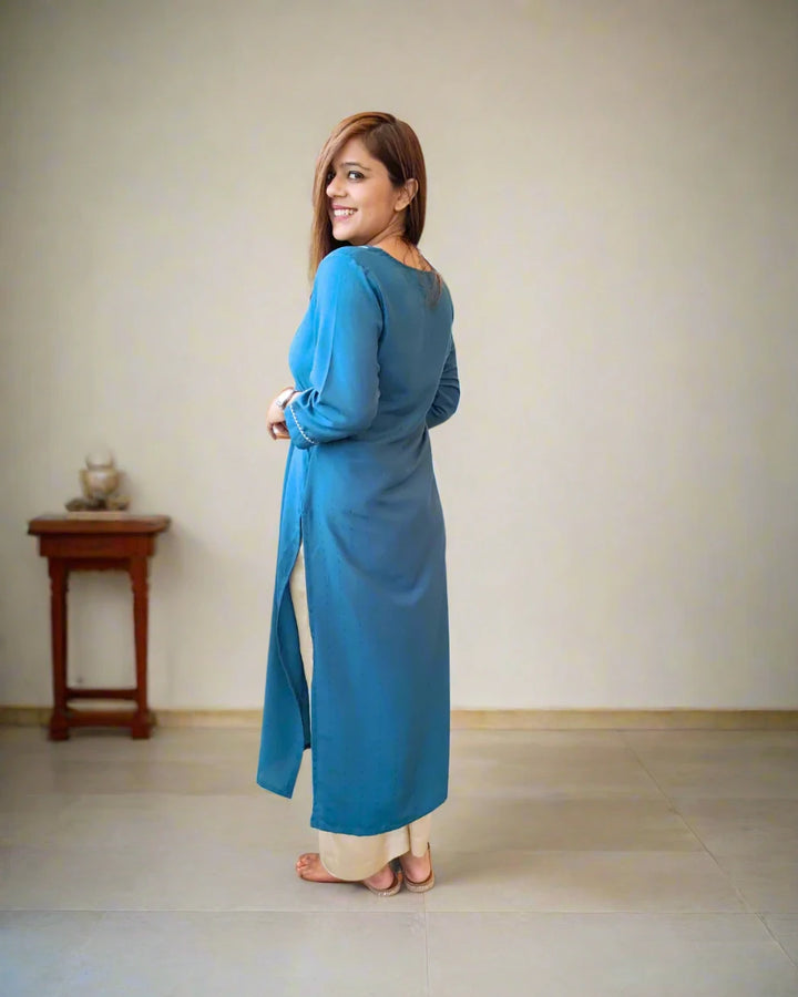 Ocean Blue Straight Kurta