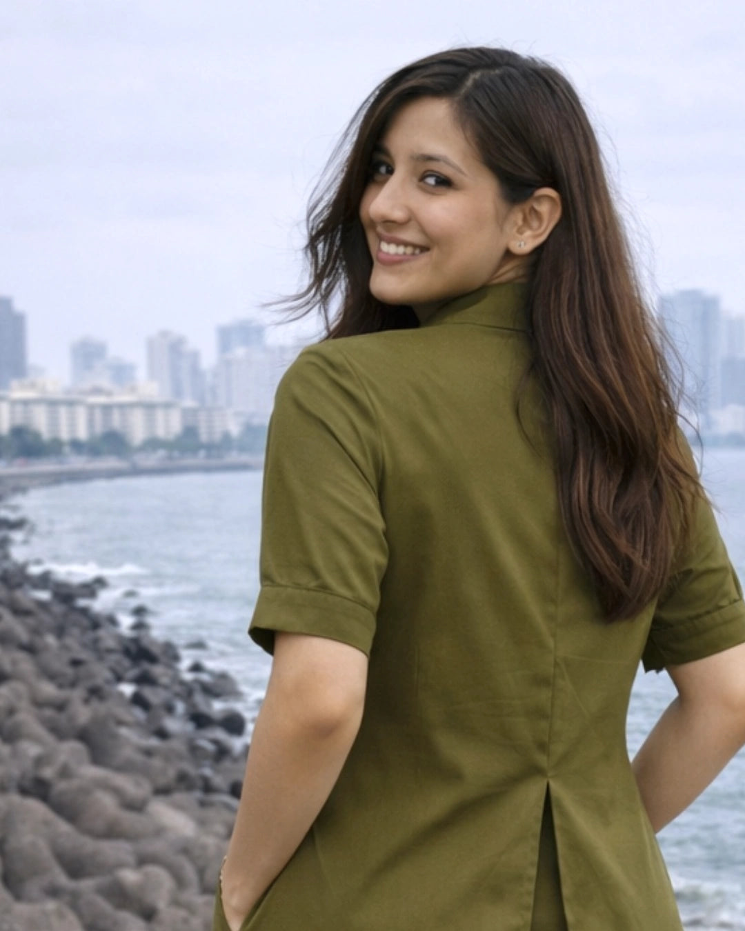 olive green aline dress Olive Green Cotton Aline Dress The Svaya