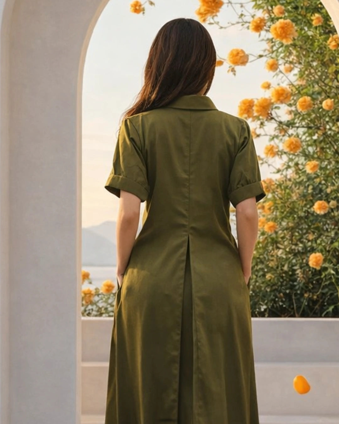 Olive Green Cotton Aline Dress