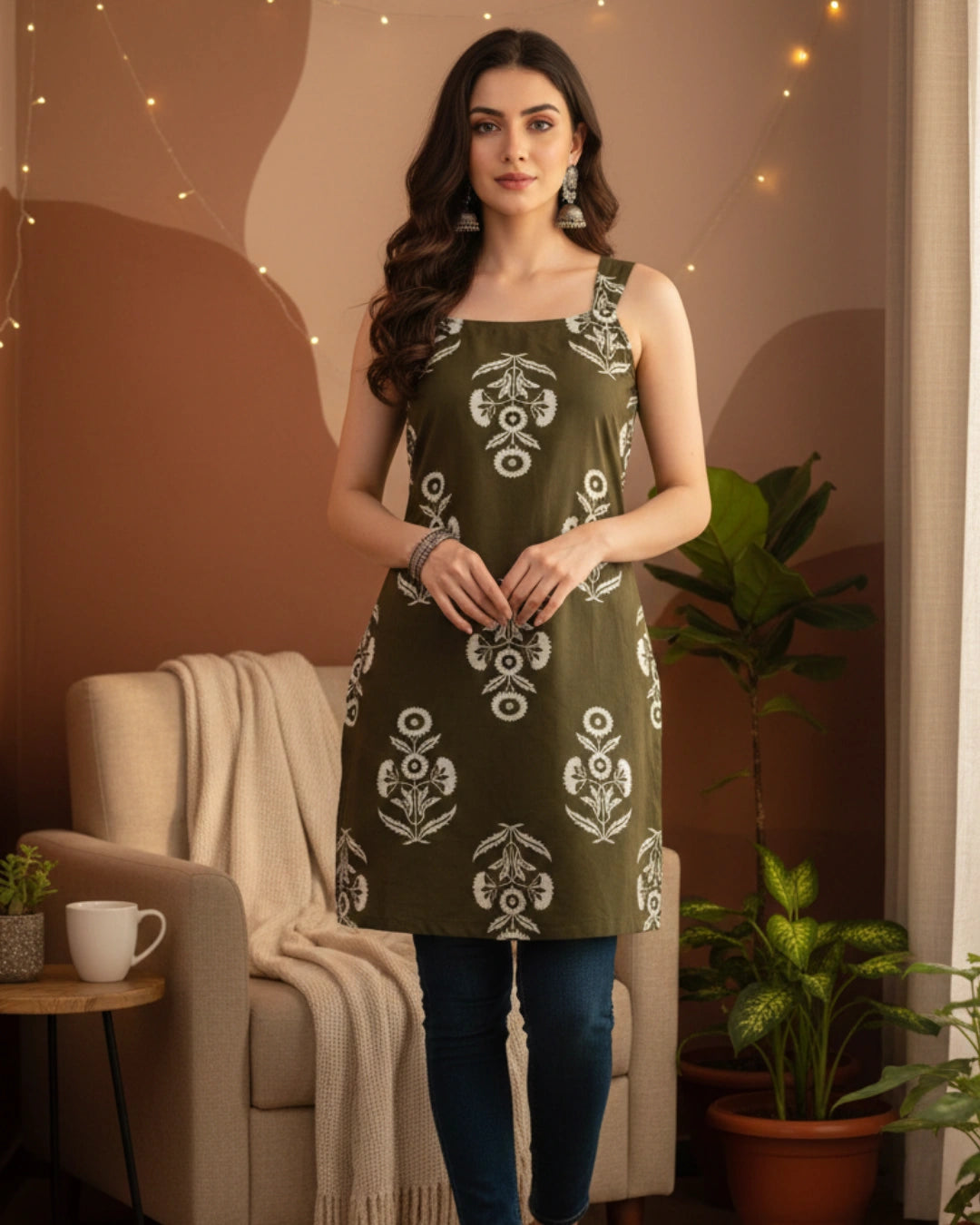 Mogra Print Cotton Kurti For Women
