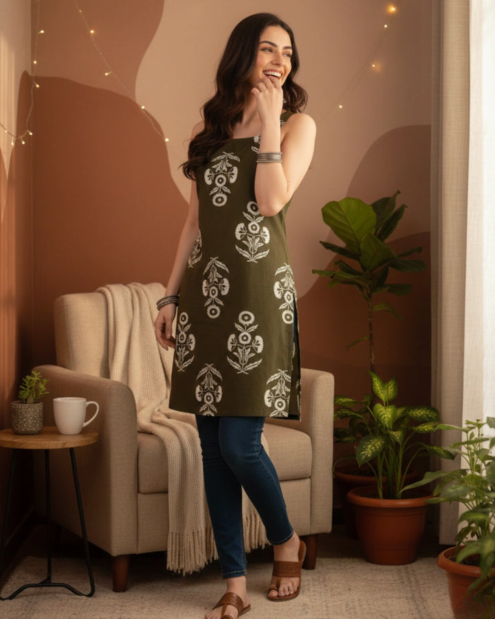 Mogra Print Cotton Kurti For Women