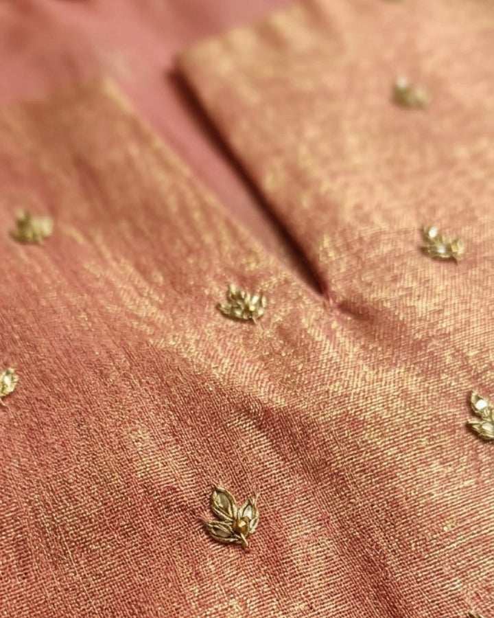 Orange Tissue Embroidered Straight Kurta For Women