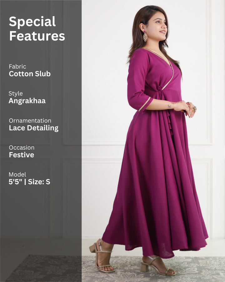 Orchid Violet Cotton Angrakha Kurta