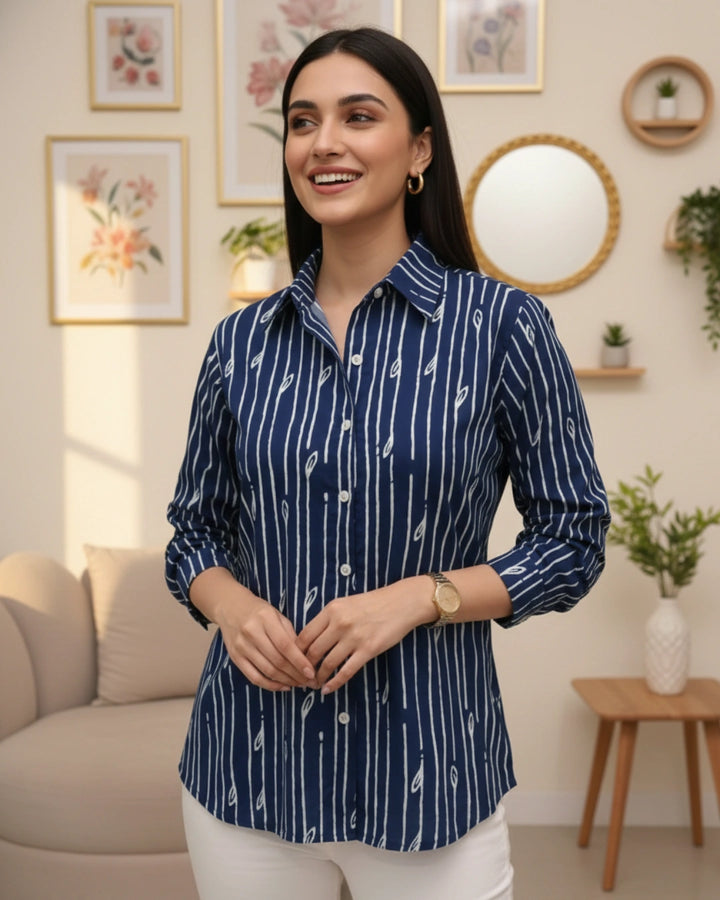 Paint Me Blue Women's Classic Cotton Shirt For Women