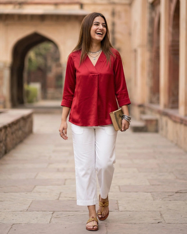 Paint the Town Red Satin Formal Top For Women